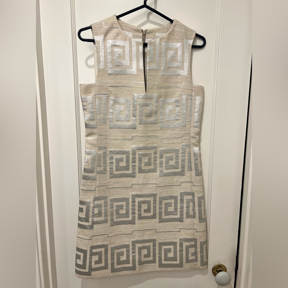 Tory Burch Cream and Silver Geometric Mini Dress